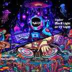 Amhokhui Blacklight Astronaut Tapestry UV Reactive Funny DJ Music Tapestry Trippy Aesthetic Tapestries Galaxy Space Tapestries Flower Wall Hanging Decor for Home - size: 78.7"L x 59.1"W