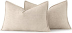 MIULEE Decorative Linen Lumbar Pillow Covers 12x20 Inch Natural Beige Boho Farmhouse Neutral Couch Throw Pillows for Bed Pack of 2 Accent Modern Pillowcase Sofa Livingroom Home Decor