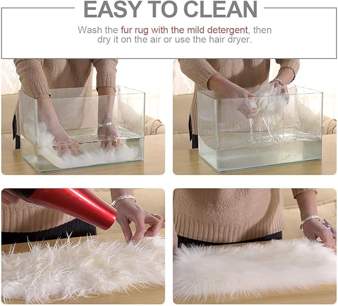 Softlife White Faux Fur Sheepskin Chair Cover 2 PCs Seat Cushion Pad Super Soft Area Rugs for Living Bedroom Sofa Dorm (1.6ft x 1.6ft, White-Grey Tip)