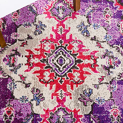 SAFAVIEH Monaco Collection Runner Rug - 2'2" x 6', Violet & Fuchsia, Non-Shedding & Easy to Clean, Distressed Medallion Design, Ideal for Hallway, Foyer, Entryway, Kitchen, Bedroom (MNC243P) - color: Violet/Fuchsia, size: 2'2" x 6' (Runner)