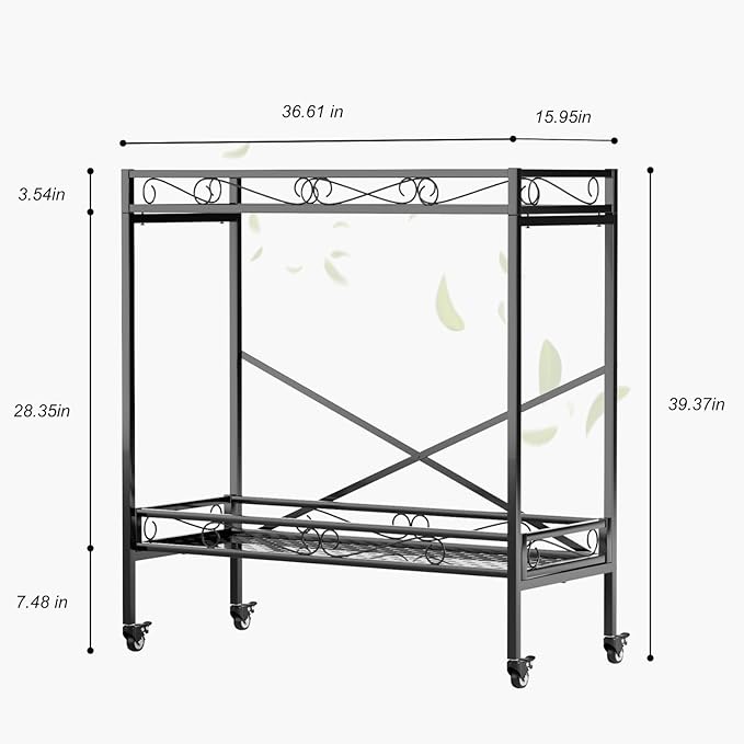 Zhongma 2 Tier Window Height Sturdy Metal Plant Stand with Wheels, 36.6x16x39.4 Inch High, Heavy Duty Succulent Shelf for Home Indoor and Outdoor, 440 LBS Capacity & Heavy Duty Construction