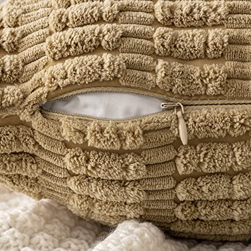 MIULEE Pack of 2 Corduroy Decorative Throw Pillow Covers 16x16 Inch Soft Boho Striped Pillow Covers Modern Farmhouse Home Decor for Sofa Living Room Couch Bed Khaki - color: Khaki, size: 16" x 16" (Pack of 2)