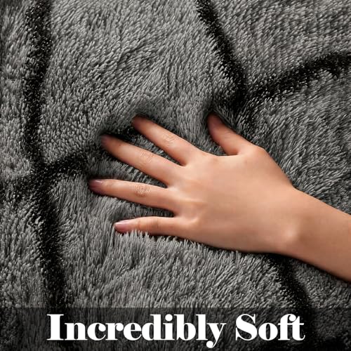 ONASAR Area Rugs for Bedroom Living Room, Fluffy 4x6 Grey and Black Bedside Rug for Nursery Kids Teen Dorm, Soft Shaggy Geometric Plush Fuzzy Indoor Floor Carpet for Home Decor Aesthetic - color: 1- Grey / Black, size: 4' x 6' (Rectangular)