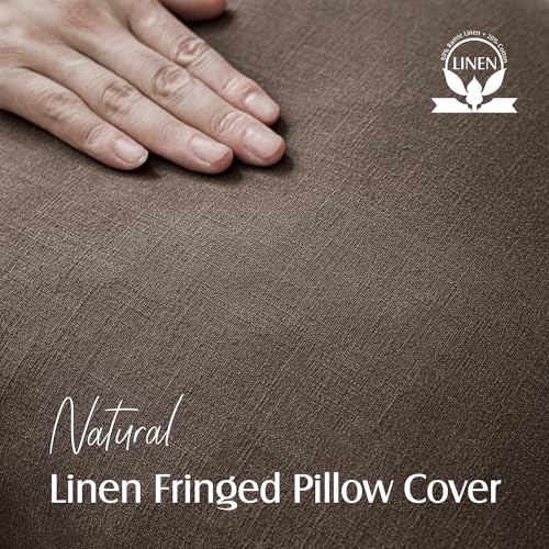 Foindtower Set of 2 Decorative Linen Fringe Throw Pillow Covers Boho Farmhouse Cushion Cover with Tassels Soft Accent Pillowcase for Couch Sofa Bed Living Room Home Decor,16×16 Inch,Reddish Brown - color: Reddish Brown, size: 16" x 16" (Pack of 2)