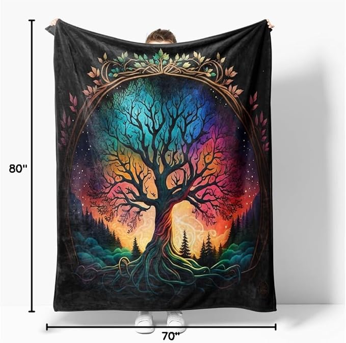 Tree of Life Throw Blanket Soft All Season Fleece Blanket Sofa Bed Lightweight Blanket Print Cute Stuff for Men and Lovers Super Soft and Comfortable Warm Flannel Throw Blanket Sofa 70"x80"