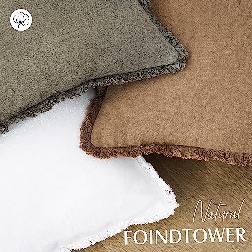 Foindtower Set of 2 Decorative Linen Fringe Throw Pillow Covers Cozy Boho Farmhouse Cushion Cover with Tassels Soft Accent Pillowcase for Couch Sofa Bed Living Room Home Decor, 16×16 Inch, Khaki Brown - color: Brick, size: 16" x 16" (Pack of 2)
