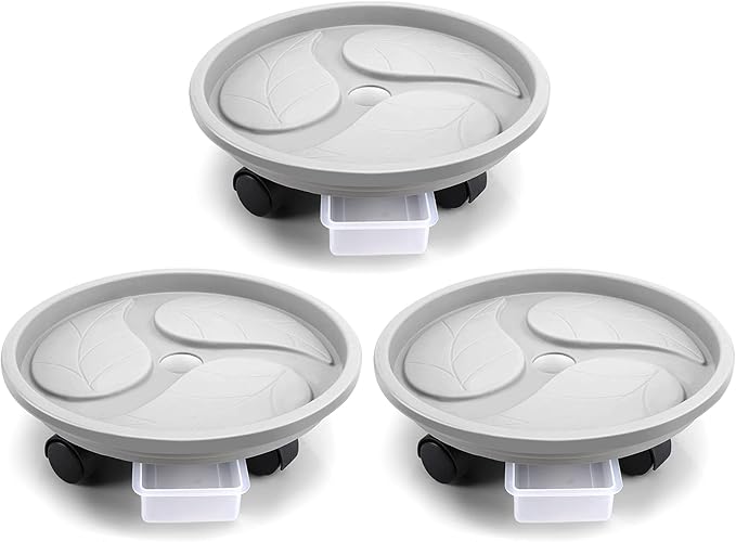 Looca Plant Caddy with Wheels and Drainage Tray, 13”Rolling Plant Stand Flower Pot Mover, Planter Caddies Round Plant Dolly for Heavy Duty Planter, 3 Pack, Bearing 120 lbs (Grey)