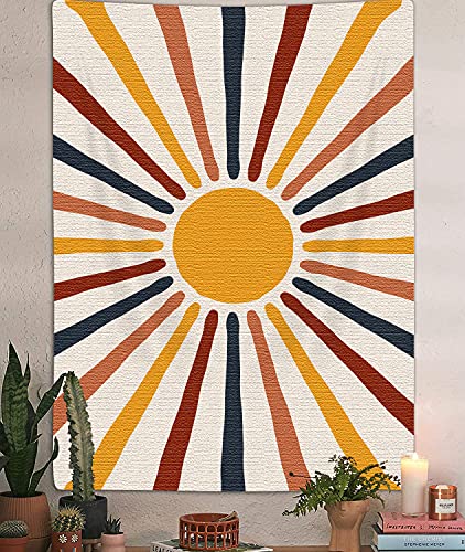 Bohemian Sun and Moon Vertical Tapestry, Vintage Abstract Rainbow Aesthetic Tapestry Wall Hanging for Bedroom, Retro 70s Mid Century Modern Art Tapestries Poster Blanket College Dorm Decor (36"X48") - color: Sun-1, size: 48"L x 36"W