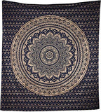 Popular Handicrafts New Launched Kp761 original Gold Ombre Tapestry Mandala tapestries Wall Art Hippie Wall Hanging Bohemian Bedspread With Metallic Shine tapestries 84x54 Inches(215x140cms) blue - color: Blue and Gold, size: 82"L x 54"W