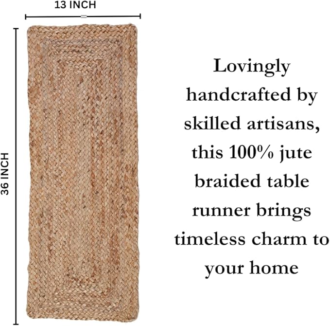 Savi Home Farmhouse Jute Burlap Table Runner 36 Inches Long, Organic Eco-Friendly Rustic Vintage Dining Table Runner, 13x36 Natural Jute Braided Table Runner
