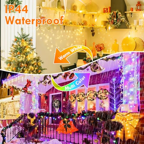 88FT 240LED Connectable String Lights Indoor Outdoor Clear Wire, Warm White⇋Multicolor Christmas String Lights, Plug in Twinkle Fairy Light With Timer For Wedding Patio Tree Yard Christmas Decorations - color: Multicolor ⇋ Warm White, size: 240LED