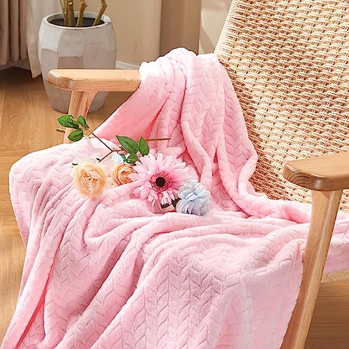 inhand Pink Fleece King Blanket for Bed, Super Soft Flannel Cozy Blankets for Adults, Lightweight Leaves Pattern Fuzzy Blanket for Office,Travel, Warm Plush Blankets for All Season, 90x108 Inches - color: Baby Pink, size: King/Cal King-90x108 IN