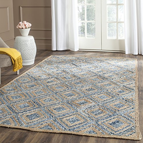 SAFAVIEH Cape Cod Collection Area Rug - 6' x 9', Natural & Blue, Handmade Flat Weave Diamond Braided Jute & Denim, Ideal for High Traffic Areas in Living Room, Bedroom (CAP354A) - color: Natural/Blue, size: 6' x 9' (Rectangular)