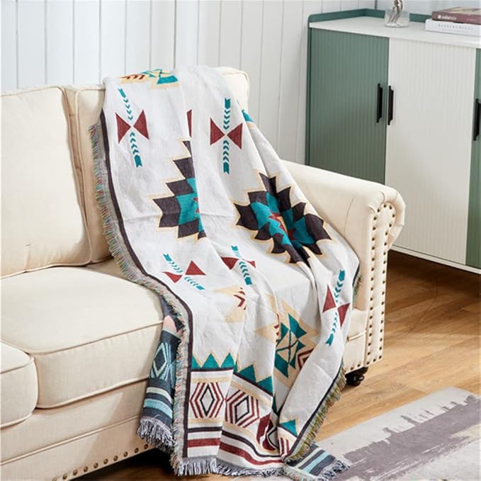 Boho Throw Blankets Southwest Native American Inspired Reversible Woven Blankets Cover Hippie for Couch Bed Recliner Sofa Bohemian Tapestry Colorful Furniture Cover for Home Décor,Double Side, 50"x70"