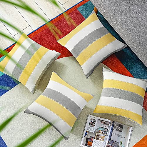AmHoo Pack of 2 Farmhouse Stripe Check Throw Pillow Covers Set Case Cotton Linen Decorative Pillowcases Cushion Cover for Couch Bench Sofa 16x16Inch Yellow Beige - color: Yellow Beige, size: 16" x 16" (Pack of 2)