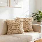 Khaki Pillow Covers 18" x 18" Striped Texture Decorative Pillow Covers for Couch Boho Tufted Fluffy Throw Pillow Covers for Outdoor Bed Sofa Chair Livingroom - 2 Pieces