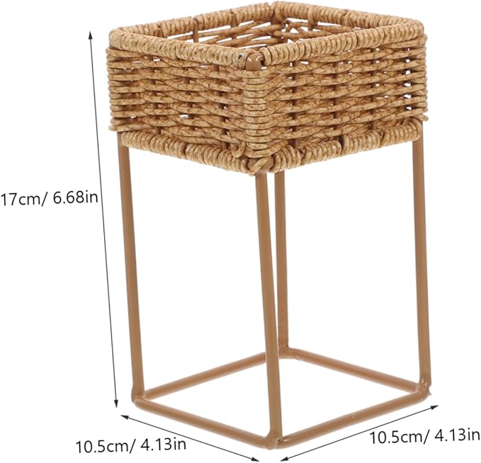 Unomor Boho Wicker Plant Stands Indoor Plant Shelf Small Decorative Tiered Tray for Bonsai Pots Cactus Decorative Pot