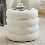 Round Velvet Storage Ottoman with Removable Lid, Small Tufted Vanity Stool for Dorm, Modern Compact Footrest for Bedroom Entryway Lounge, White