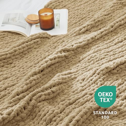 Amélie Home Chunky Knit Throw Blanket for Couch, Soft Chenille Handmade Crochet Throw Rope Knit Blanket for Bed, 40"x50", Beige - color: Beige, size: 40"x50"