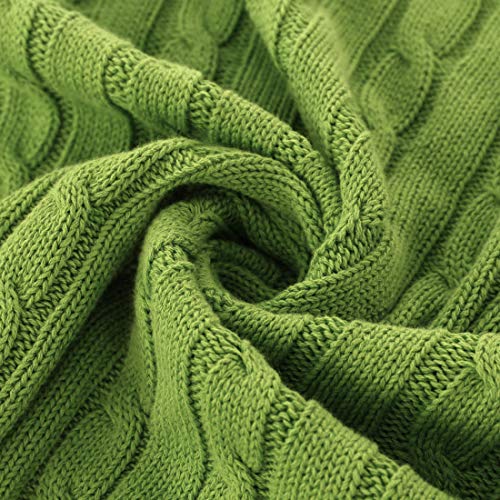 uxcell Cotton Cable Knit Throw Blanket Soft Throw Couch Covers Knitted Blankets for Sofa Bed, Yellow-Green Throw(47" x 70") - color: Yellow-green, size: Throw (47" *78")