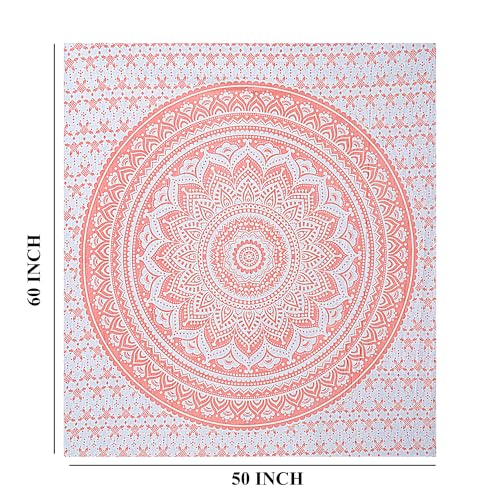 FURNISHFUL FINESSE Handmade Cotton Mandala Wall Tapestry - Rose Gold Ombre Boho Wall Decor, Indian Boho Bohemian Hippie Cute Room Hanging for Girly Bedroom, Dorm & Living Room Aesthetic - 50x60 Inches, Rose Gold - color: Rose Gold, size: 60"L x 50"W