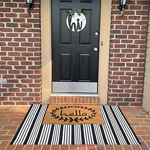 CAINANEL Black and White Striped Outdoor Rug 27.5'' x 43'' Front Door Mat Handwoven Cotton Indoor/Outdoor for Layered Door Mats,Welcome Door Mat, Front Porch,Farmhouse,Entry Way - color: Black&white Stripe, size: 2'4" x 3'7" (Rectangular)