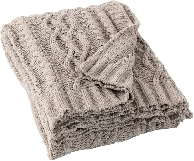 Battilo Light Grey Throw Blanket for Couch, Woven Chenille Knit Throw Blanket Versatile for Chair, 51 x 67 Inch Super Soft Warm Decorative Blanket for Bed, Sofa and Living Room