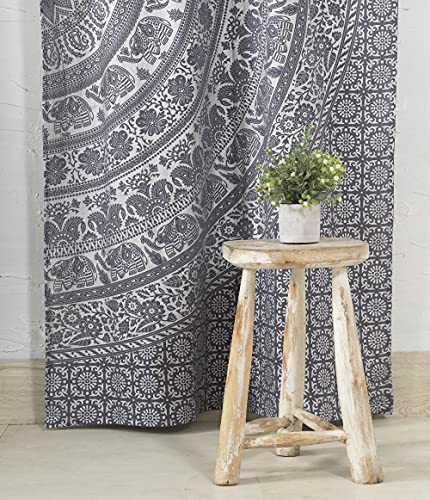 Popular Handicrafts Printed Curtains Panels Set of 2 Indian Hippie Bohemian Beautiful Elephant Mandala Curtain Panels Grey Silver 42x100 Inch - color: Grey Silver, size: 42"W x 100"L (Pack of 2)