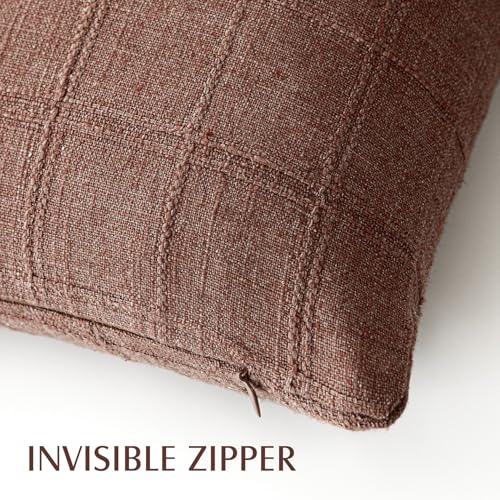 Foindtower Set of 1 Decorative Linen Check Throw Pillow Cover Neutral Farmhouse Vintage Cushion Cover Modern Boho Home Decor for Sofa Chair Couch Bedroom Living Room,16×16 Inch,Autumnal Red - color: Coconut Shell, size: 16" x 16" (Pack of 1)