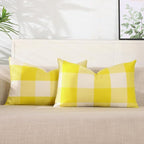 CARRIE HOME Yellow Plaid Summer Outdoor Lumbar Pillow Covers 12x20 Set of 2, Bright Lemon Yellow Buffalo Check Plaid Lumbar Pillows, Porch Decorative Pillows for Patio Furniture (No Pillow Insert)