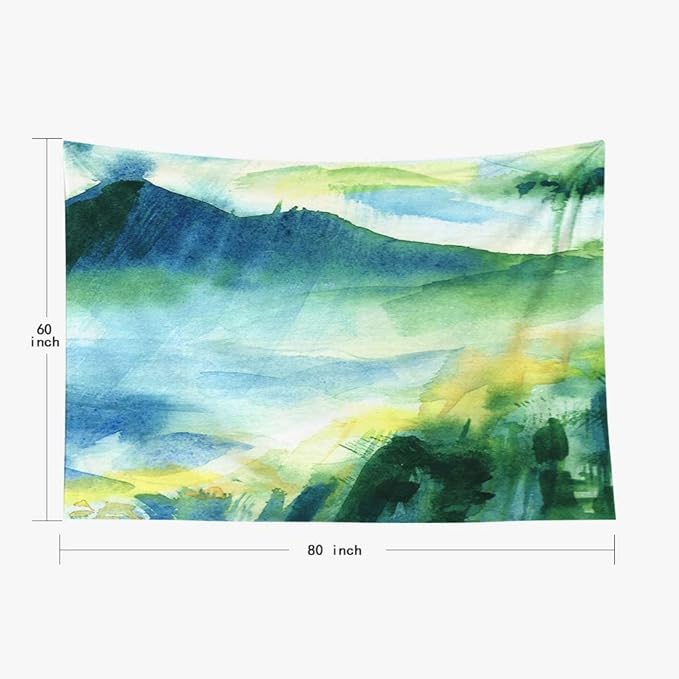 EMMTEEY Landscape Watercolor Painting - Colorful Mountain Landscape Tapestry 80x60 - Perfect for Outdoor Nature Scenes, Rain Forest Green - Great Gift for Friends & Families