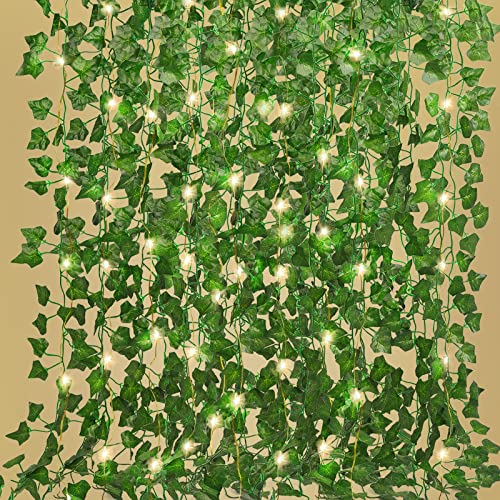 RECUTMS Ivy Fake Vines for Room Decor 12 Pack 86 FT Artificial Plant with 100 LED String Light Bedroom Aesthetic Hanging Greenery Garlands Backdrop Leaves for Wall Wedding Party Home Garden Decor - color: Green-12 Light
