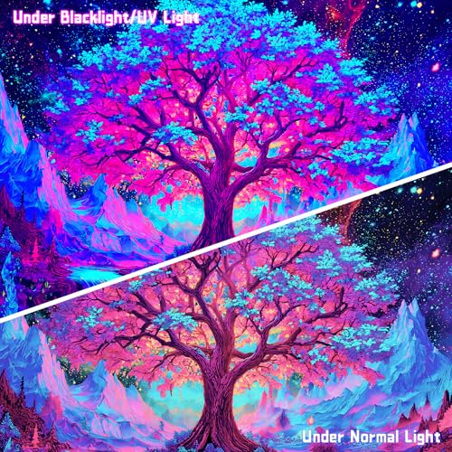 AOHMPT Blacklight Tree of Life Tapestry Trippy Fluorescent Wall Hanging Psychedelic Forest Glow in the Dark Nebula Starry Night Galaxy Tapestries for Bedroom Decor, 79x59 In - color: Tree, size: 79"L x 59"W