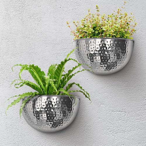 Allegorie Metal Wall Planter | Indoor or Outdoor Hanging Plant Pot | Farmhouse Decor & Boho Kitchen Decoration for Herbs & Succulents 12x7 (Silver) - color: Silver