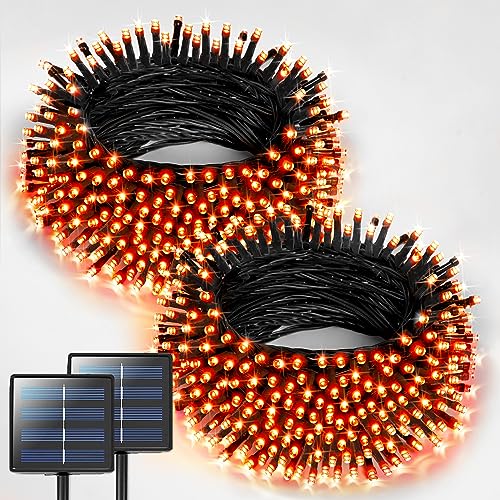 JMEXSUSS 2 Pack Solar String Lights Outdoor Waterproof, Total 400 LED 151FT Solar Christmas Lights Outdoor, 8 Modes Christmas Light for Outside Patio Yard Tree Decorations, Orange - color: Orange, size: 200LED*2
