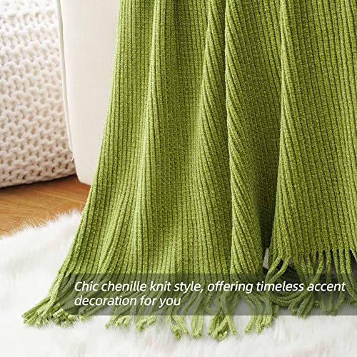 BATTILO HOME Apple Green Throw Blanket for Couch, Soft Chenille Knit Throws with Tassels for Home Decor, Spring Green Throws for Couch Cover, 60"x80" - color: Apple Green, size: 60 x 80 in.