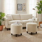 Homepop Home Decor | Upholstered Round Velvet Tufted Foot Rest Ottoman | Ottoman with Storage for Living Room & Bedroom | Decorative Home Furniture, Cream Small