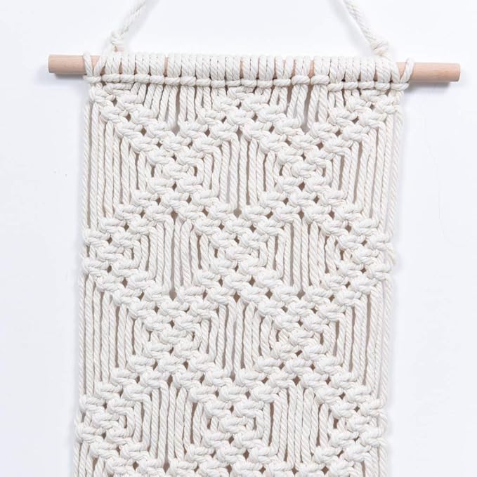 Ebristar Macrame Wall Hanging - Boho Chic Handmade Woven Tapestry - Modern Rustic Wall Art Home Decor - Apartment Dorm Bedroom Nursery Wall Decoration, 10" W x 39" L - Off-White