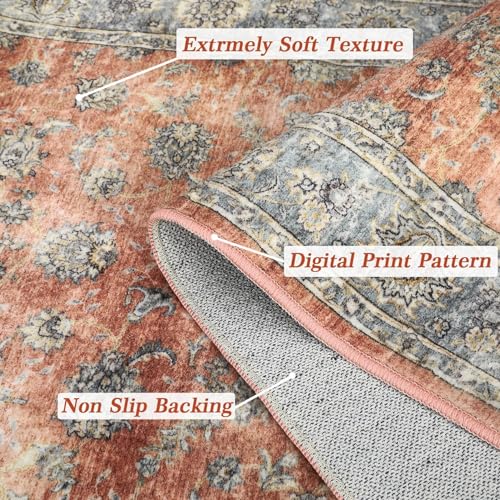 Traditional Oriental Rug Vintage Distress Floral Print Pattern Washable Rugs for Living Room Bedroom Dining Room Non Slip Area Rug 2x3 Retro Art Deco Apartment Guestroom Large Carpet Red Beige Brown - color: A, size: 2x3