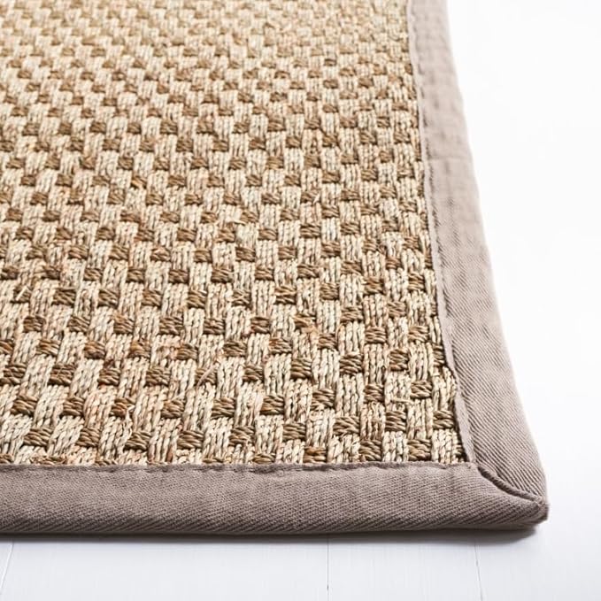 SAFAVIEH Natural Fiber Collection Area Rug - 2'6" x 4', Natural & Grey, Seagrass, Basketweave Pattern with Border (NF114P)
