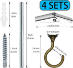 4 Sets Heavy Duty Swag Ceiling Hooks with Hardware for Hanging Plants, Cavity Wall Fixing, Easy Installation, Holds Up to 30lbs, Ideal for Home & Garden (4 Sets, Antique Brass)