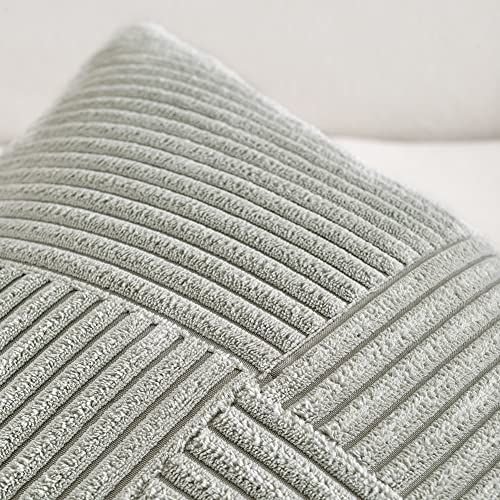 Fancy Homi 2 Packs Grey Samll Decorative Throw Pillow Covers 12x12 Inch with for Living Room Couch Bed, Rustic Farmhouse Boho Home Decor, Soft Corss Patchwork Corduroy Square Cushion Case 30x30 cm - color: Gray, size: 12" x 12" (Pack of 2)