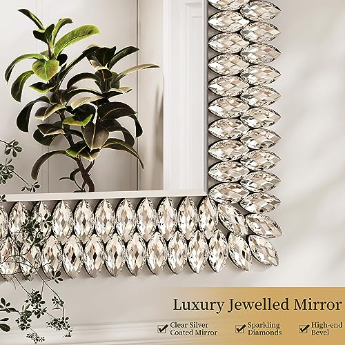 Kelly Miller 30"x40" Jeweled Luxury Rectangle Decorative Wall Mirror | Elegant diamond beveled vanity mirror. Perfect large wall mirror for living room, bathroom, entryway. - size: 40"L x 30"W