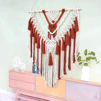 HARWAVE Macrame Wall Hanging, Handmade Boho Woven Wall Hanging with Tassel, Wall Decor for Bedroom Living Room Nursery Apartment (Purplish Red)