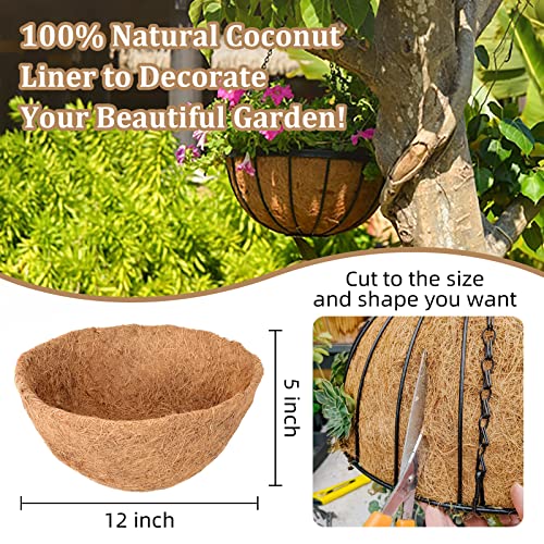 Legigo 6 Pack 12 Inch Hanging Basket Coco Liners Replacement, 100% Natural Round Coconut Coco Fiber Planter Basket Liners for Hanging Basket Flowers/Vegetables - color: 6pcs, size: 12 Inch