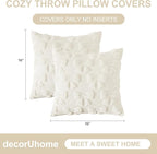 decorUhome Cream White Bow Pillow Covers Set of 2 Coquette Aesthetic Cute Preppy Plush Faux Pillowcases for Girly Bedroom or Couch 16x16 Inch