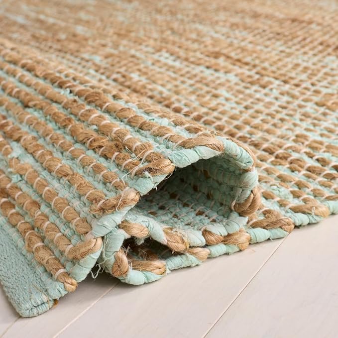 SAFAVIEH Area Rug 5x8 - Cape Cod Collection - Turquoise & Natural, Handmade Jute & Cotton, Ideal for Living Room, Bedroom, Dining Space (CAP236K)
