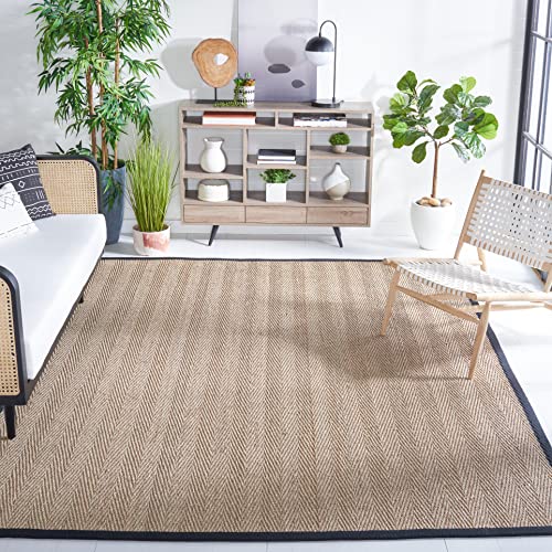 SAFAVIEH Area Rug 8x10 - Natural Fiber Collection - Large - Natural & Black, Seagrass, Herringbone Pattern (NF115C) - color: Natural/Black, size: 8' x 10' (Rectangular)