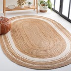 SAFAVIEH Natural Fiber Collection Area Rug - 4' x 6' Oval, Natural & Ivory, Flat Weave Farmhouse Border Jute Design, Ideal for High Traffic Areas in Living Room, Bedroom (NF812A) - size: 4' x 6' (Oval)