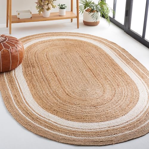 SAFAVIEH Natural Fiber Collection Area Rug - 4' x 6' Oval, Natural & Ivory, Flat Weave Farmhouse Border Jute Design, Ideal for High Traffic Areas in Living Room, Bedroom (NF812A) - size: 4' x 6' (Oval)